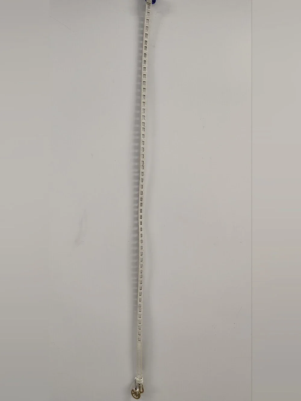 Michael Kors Skinny White Leather Belt w Gold MK Charm & Square Cut-outs
